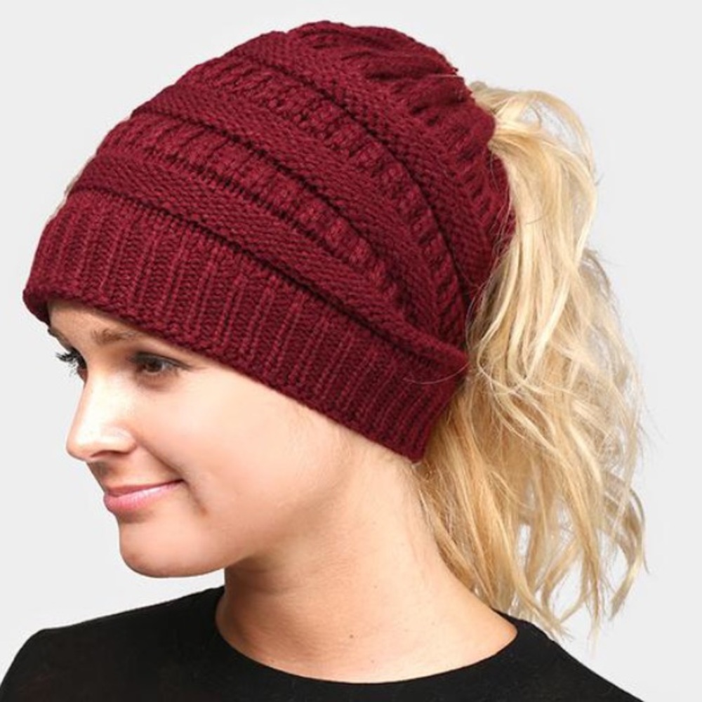 Burgundy Ponytail Beanie
